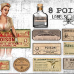 8 Editable, Vintage Poison Labels