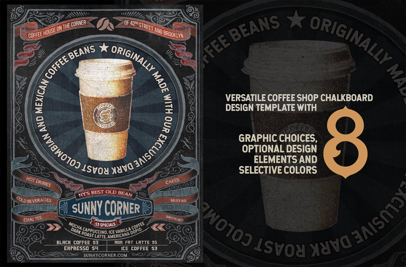 Coffee House Chalkboard with 8 Graphic Designs