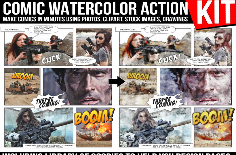 Comic Watercolor Action Kit for Photoshop - Make Comics in minutes