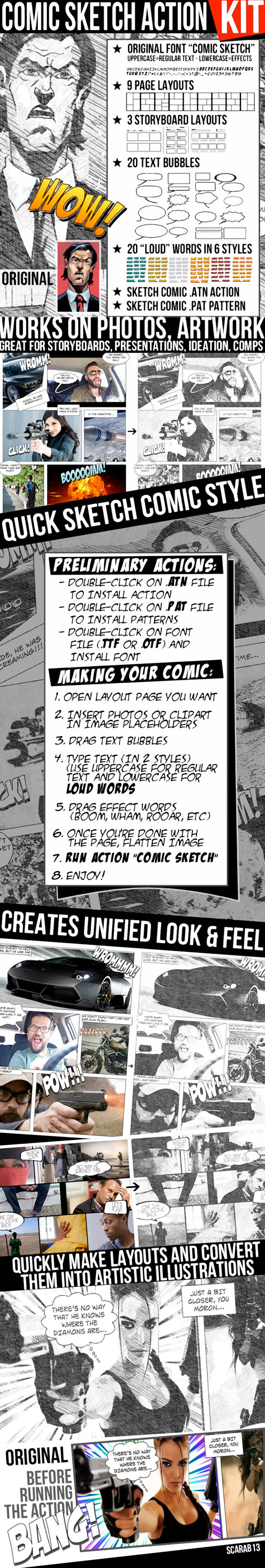 Comic Generator - Comic Sketch Action Kit for Photoshop